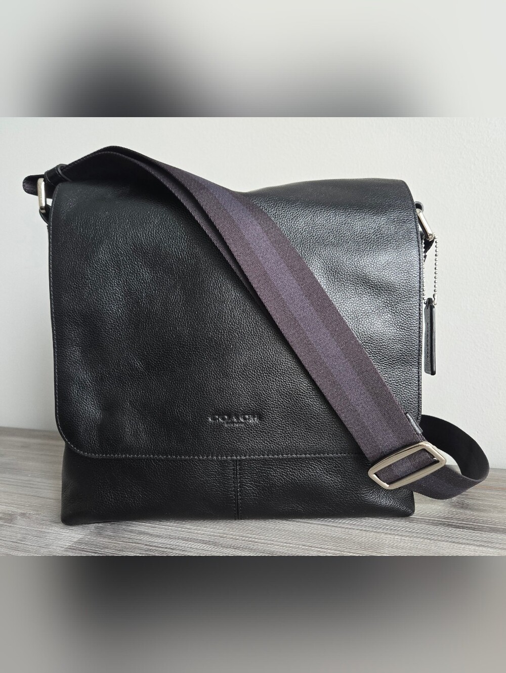 Coach Charles Messenger Bag Black Pebbled Leather Crossbody